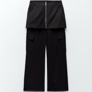 NWOT Zara Black Mini Skirt Over Cargo Pants Front Zipper Y2K Goth Edgy Womens XS